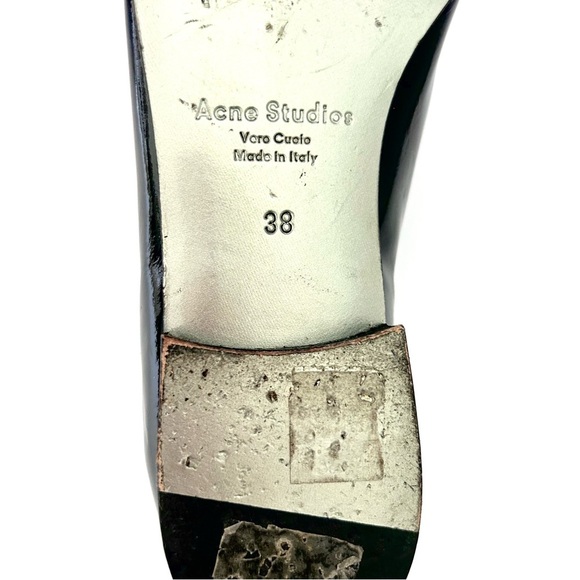 Acne Studios Loafer Shoe Flats Black Patent Leather Silver Metallic Gore Size 38 - Picture 13 of 13